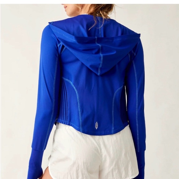 FREE PEOPLE FP MOVEMENT BLUE PLAYIN' FOR KEEPS LAYER ZIP HOODIE TRACK JACKET XS - Picture 2 of 6